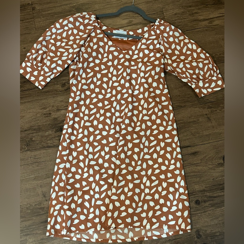 Compaña Fantastica Brown & White Print Casual Dress Womens Size Medium (J10217)